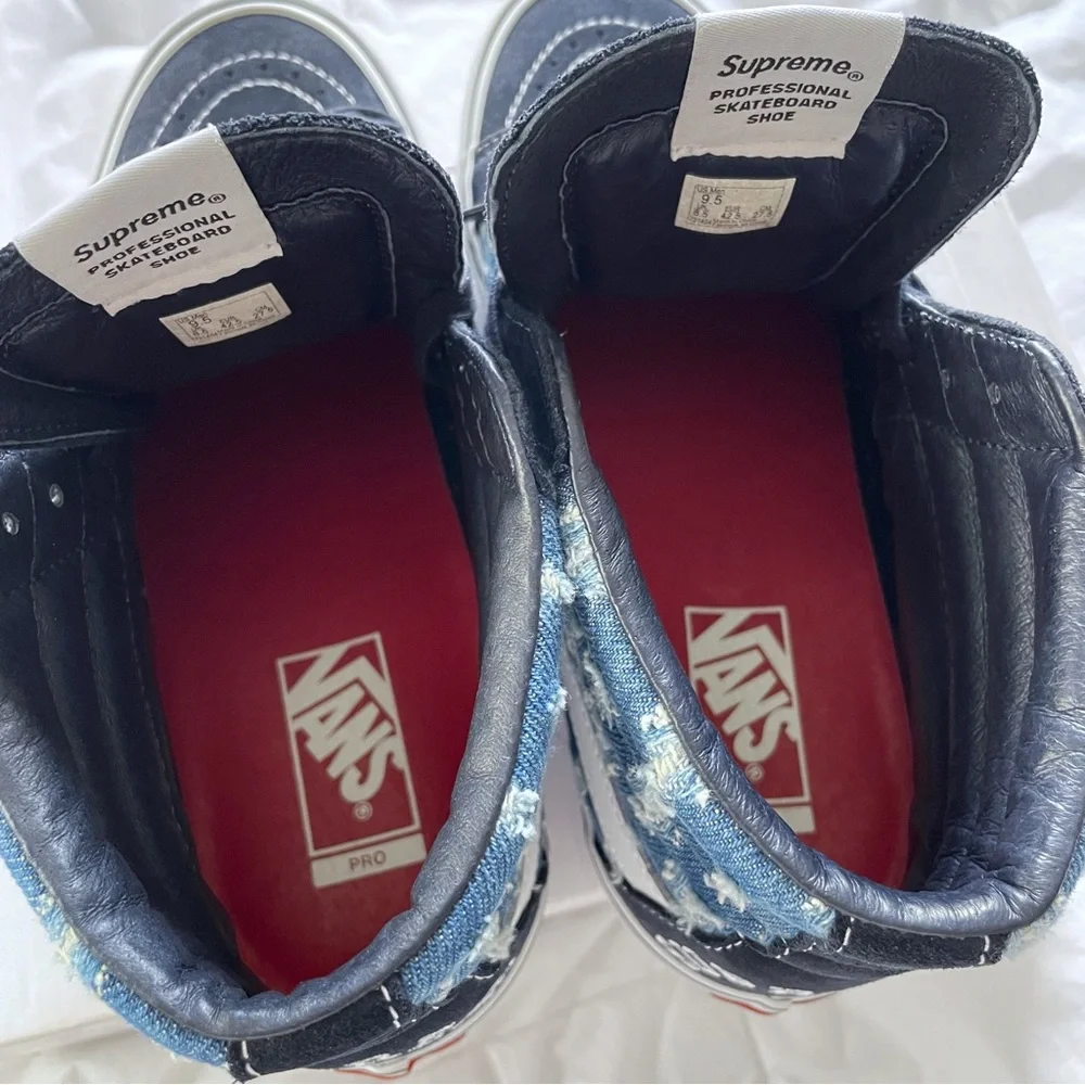 NIB VANS Sk8-Hi x SUPREME Blue Hole Punch Denim 2020 Size 9.5 - Picture 9 of 16